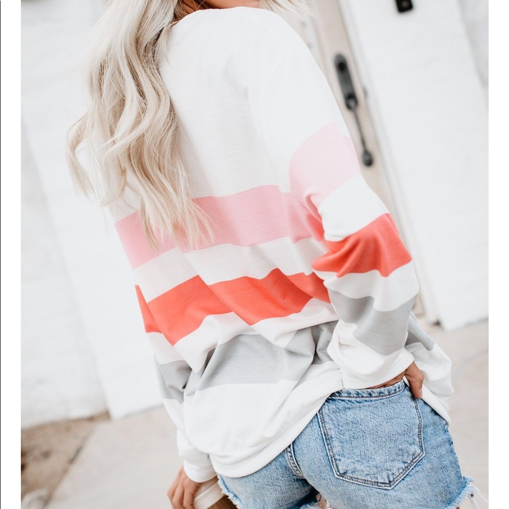 NWT Striped Soft Oversized Pullover Sweatshirt Top - Picture 4 of 8